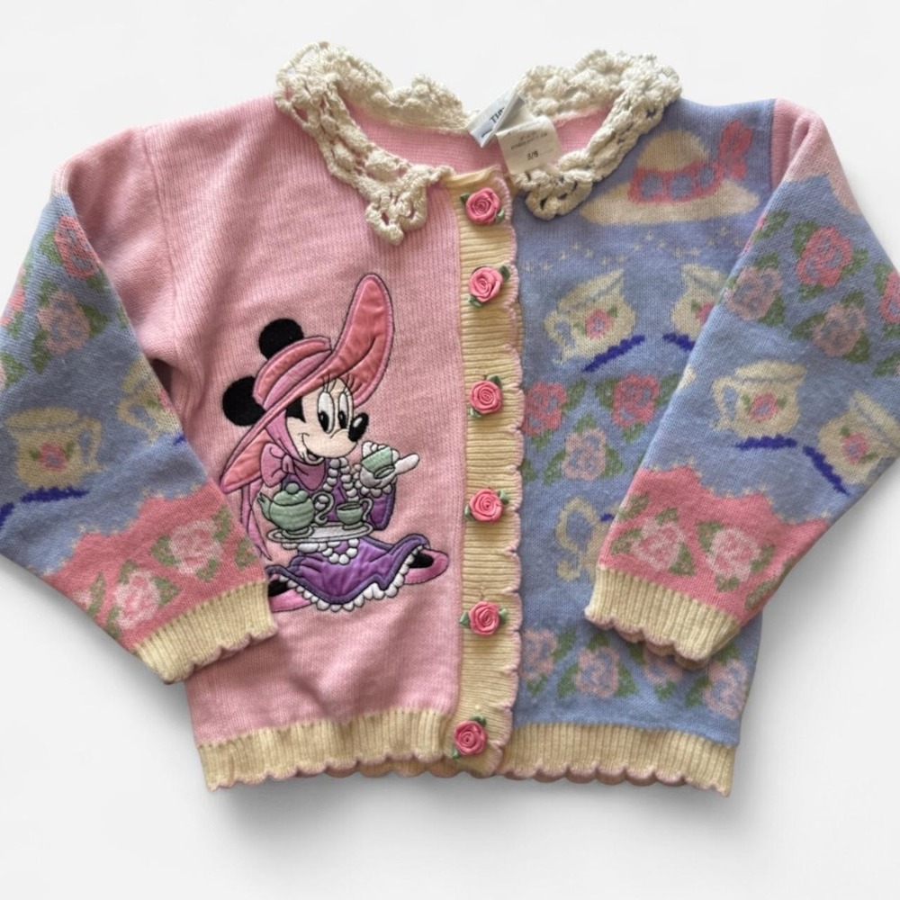 Vintage The Disney Store Minnie Mouse Tea Party Cardigan Sweater
